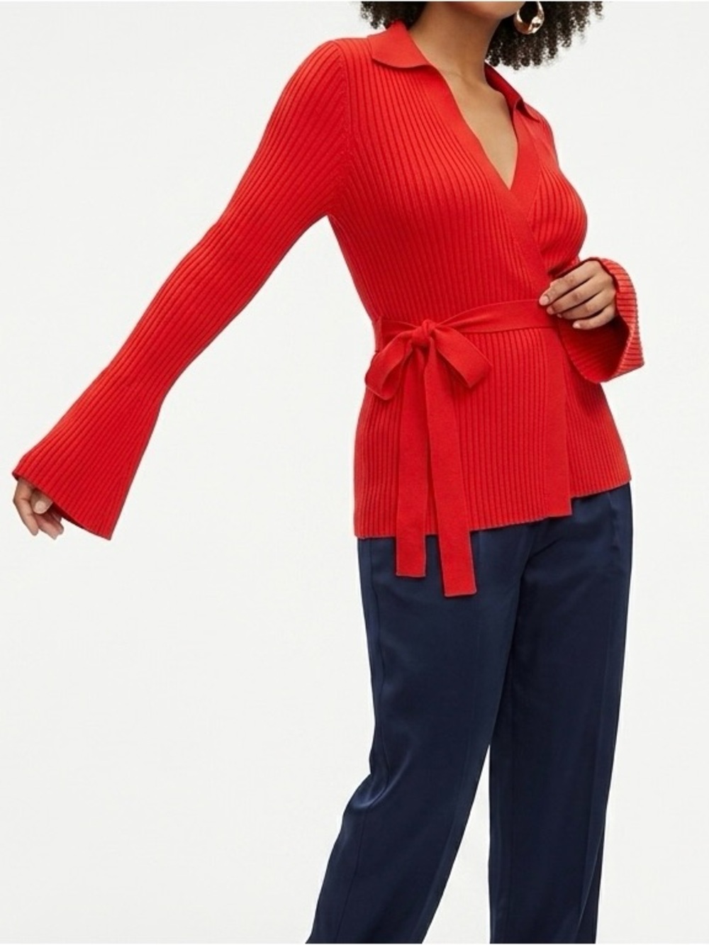 NWT LOFT High-Trend Ribbed Knit Wrap Cardigan | Bold Red L